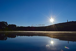 湖,日出,薄霧