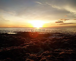 海,夕陽,落日