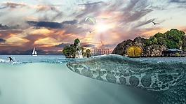 鳄鱼,海,离岛