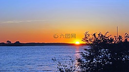 日落,黎明,水域