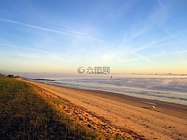 海灘,日出,沙