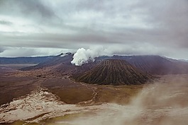 火山,云,山