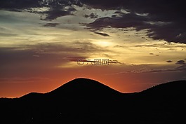 日落,山,天空