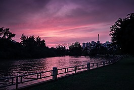 天空,紫色的,日落