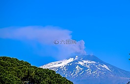 藍(lán)色,天空,山