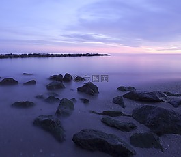 海,日落,海洋