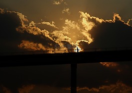 日落,橋,男人