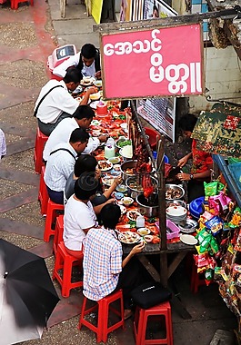 吃,美食街,坐
