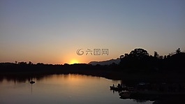 日落,日出,水