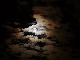 夜,月球,云