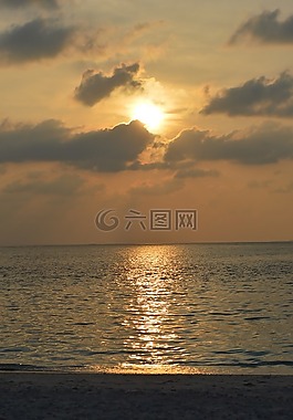 海,日落,海灘