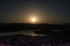 日落,太陽,湖