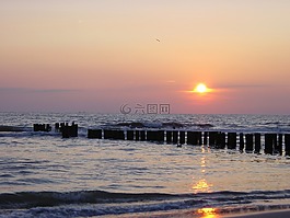 太陽,海,落山的太陽