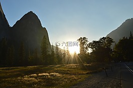 日落,山,景觀