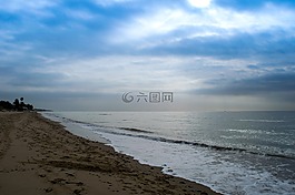 海灘,黎明,云