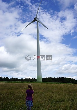 女孩,风车,westerwald