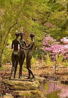 花園,雕像,春