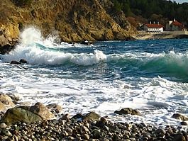 海,波,石