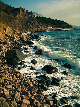 海,波,石