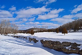 石頭墻,雪,透視