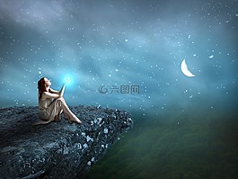 水,自然,夜晚降雪
