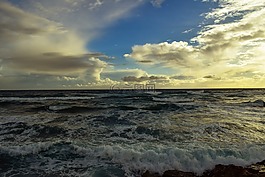 日落,天空,海
