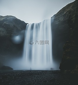 瀑布,小山,巖