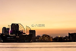 日落,船,河