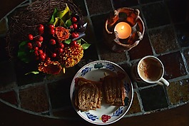 早餐,三明治,蠟燭