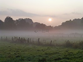 秋天的早晨,霧,背光