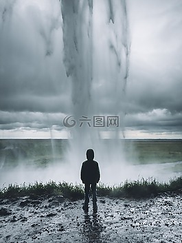 瀑布,草,自然
