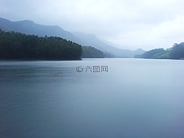 湖,朦朧,有霧
