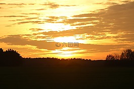 太陽,日落,傍晚的天空