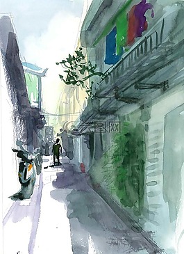 水彩,素描,街頭
