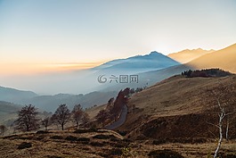 高原,山,草