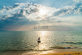 男孩,海滩,沙