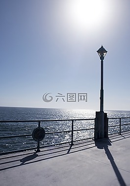地平線,海灘,碼頭