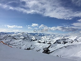 滑雪,山,天空
