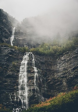 大瀑布,小山,綠色