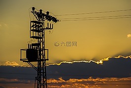 電氣,日落,電線