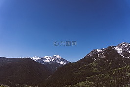 藍(lán)色,天空,山