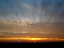 日落,天空,云