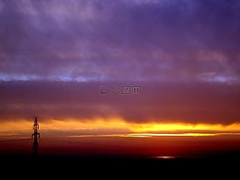 日落,天空,云