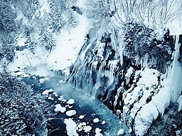 北海道,瀑布,雪