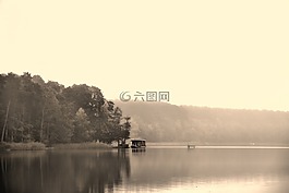 船屋,秋季,湖