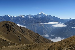 山,全景,雪