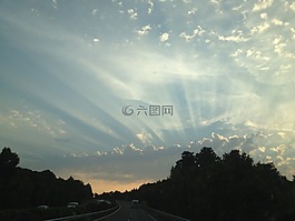 天空,日落,云