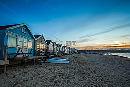海岸,小屋,日落