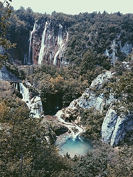 瀑布,自然,春