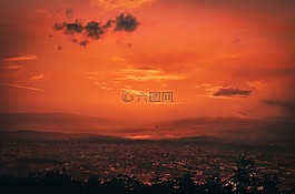 日落,查看,云